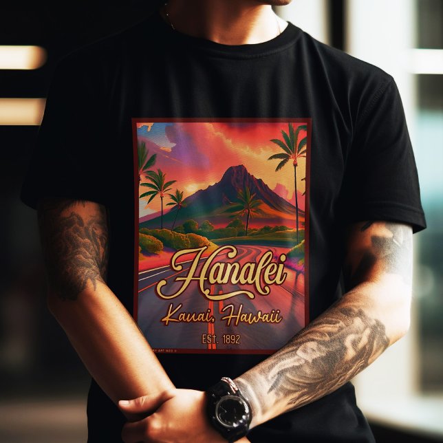 Hanalei Kauai Hawaii Retro Volcano Road 1950s T-Shirt (Von Creator hochgeladen)