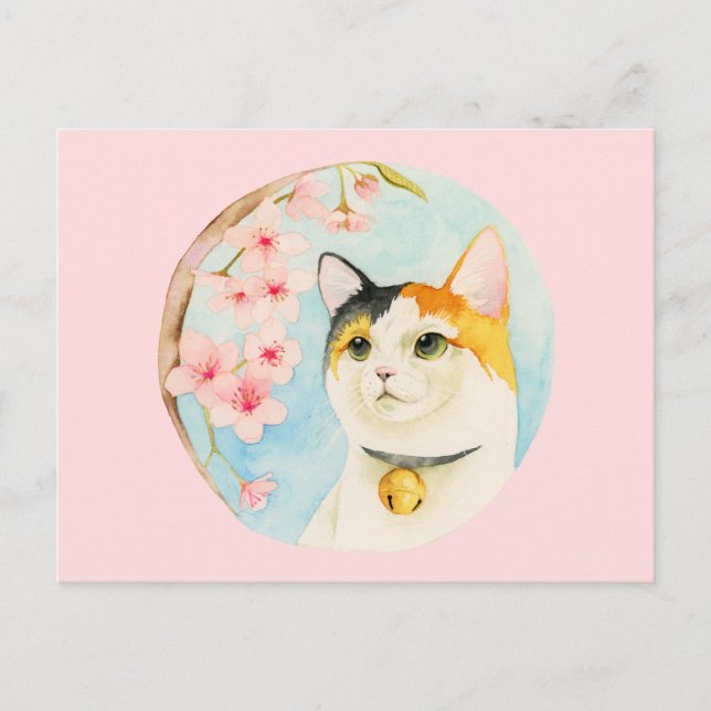 Hanami | Japanische Cartoon Cat Illustration Postkarte (Vorderseite)