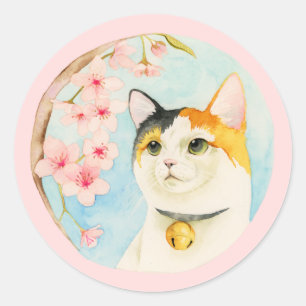 Hanami   niedliche Kaliko-Katze und Runder Aufkleber