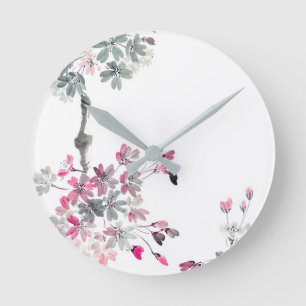Hanami Sakurazweig blühend Runde Wanduhr