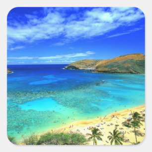 Hanauma Bay Beach Aloha! Quadratischer Aufkleber