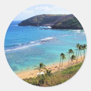 Hanauma Bucht, Ansicht Honolulus, Oahu, Hawaii Runder Aufkleber