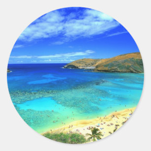 Hanauma Bucht-Strand Aloha! Runder Aufkleber