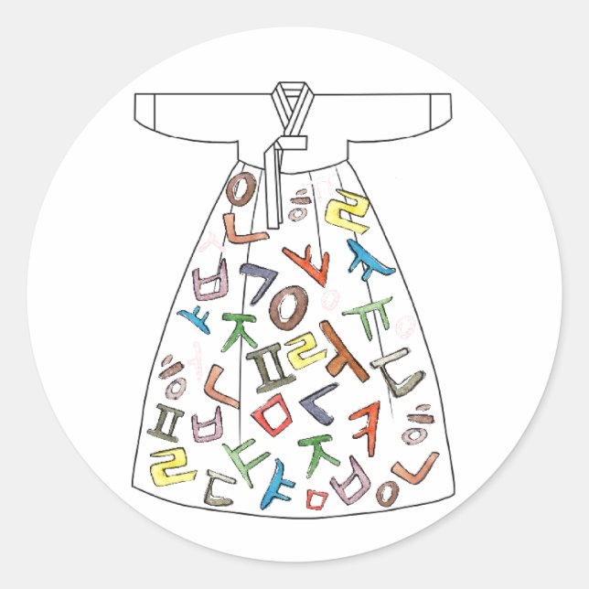Hanbok mit koreanischen Buchstaben Runder Aufkleber (Vorderseite)