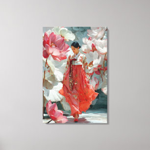 Hanbok rouge vibrant et toile artistique florale r