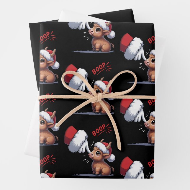 Hand Boop Christmas Highland Cow Santa Farmer  Geschenkpapier Set (Beispiel)
