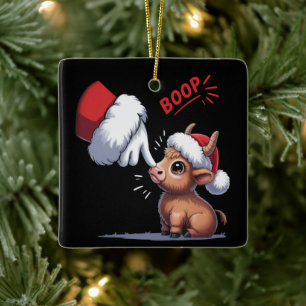 Hand Boop Weihnachten Highland Kuh Santa Farmer  Keramikornament