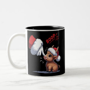Hand Boop Weihnachten Highland Kuh Santa Farmer Zweifarbige Tasse