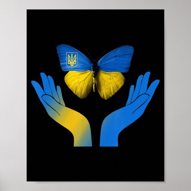 Hand Butterfly Ukraine ukrainische Flagge mit EU Poster (Vorne)