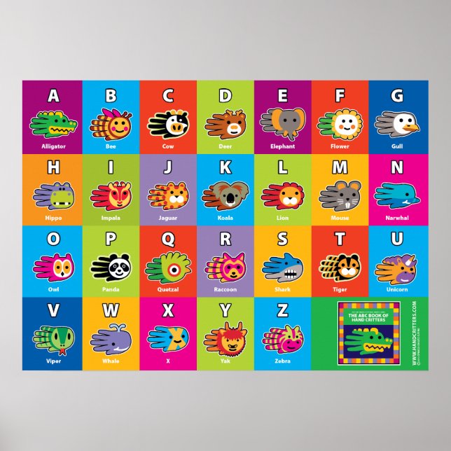 Hand Critter English ABC Alphabet for Kids Poster (Vorne)