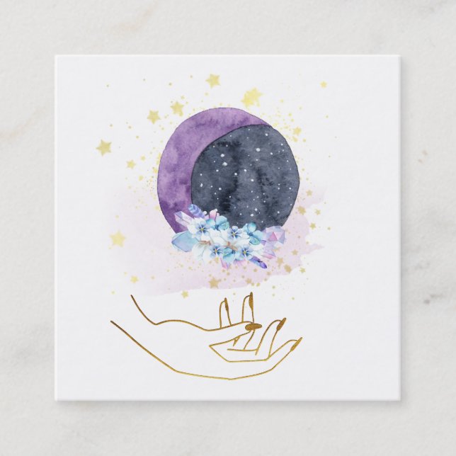 *~* Hand Crystals Moon Cosmos Sky Stars Quadratische Visitenkarte (Vorderseite)