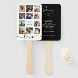 Hand des Schwarz-Weiß-Hochzeitsprogramms für Fotoc Fächer