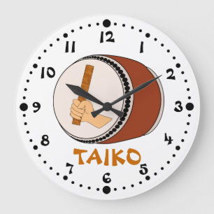 Hand, die das Stock Taiko Trommel-japanische Große Wanduhr