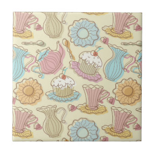 Hand, die Geschirr-Silhouetten zeichnet Fliese