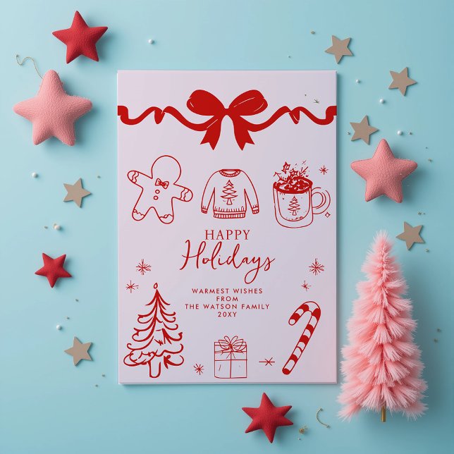 Hand Draodle Red Pink Weihnachten (Hand Drawn Doodle Red Pink Christmas Holiday Card)