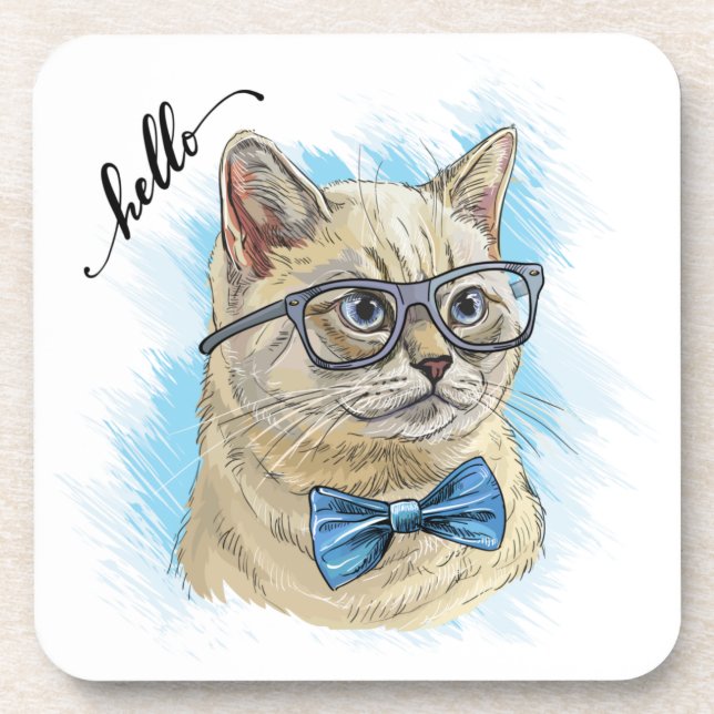 Hand drawing funny British cat in glasses Throw Pi Getränkeuntersetzer (Vorderseite)