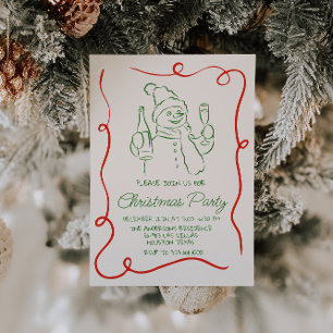 Hand Drawing Green Christmas Snowman Party Einladung