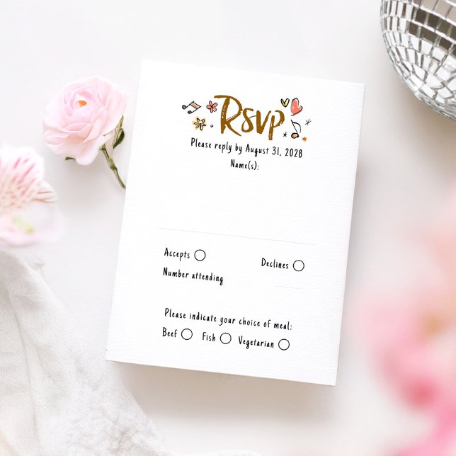 Hand Drawing Quirky Funky Wedding RSVP Card Karte (Whimsical Wedding Rsvp Card)