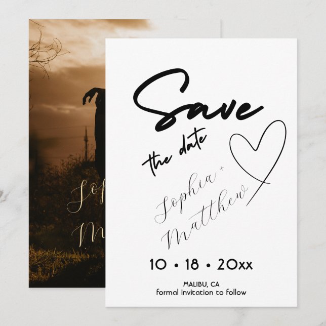 Hand Drawing  Wedding Photo Save The Date (Vorne/Hinten)