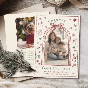 Hand Drawing Whimsical Christmas Bow Doodle Foto Feiertagskarte