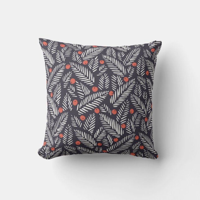 Hand drawn abstract Christmas foliage, red holy be Kissen (Vorderseite)