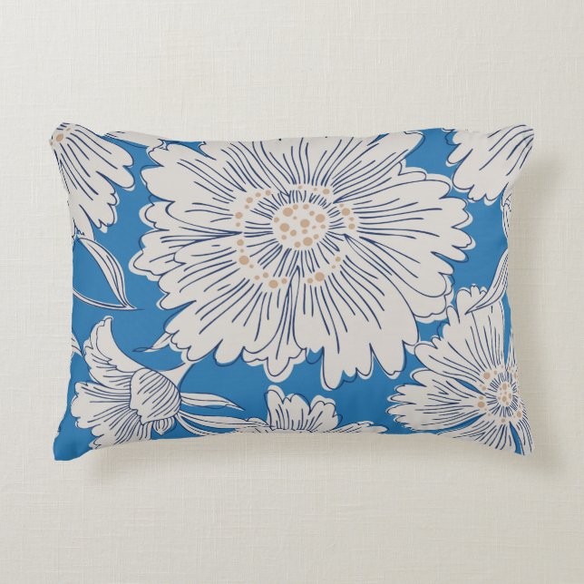 Hand drawn abstract garden flowers. Contour drawin Dekokissen (Vorderseite)