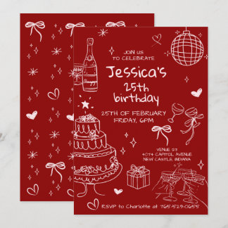 Hand Drawn Adult Handwritten Scribble Birthday  Einladung