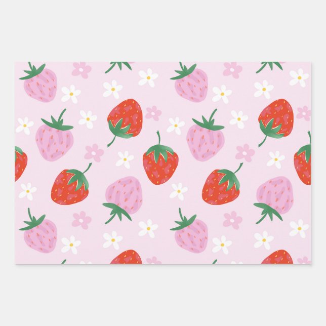 Hand-Drawn Aesthetic Strawberry Seamless Pattern Geschenkpapier Set (Vorderseite)