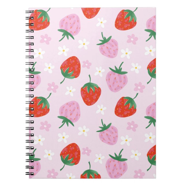 Hand-Drawn Aesthetic Strawberry Seamless Pattern Notizblock (Vorderseite)