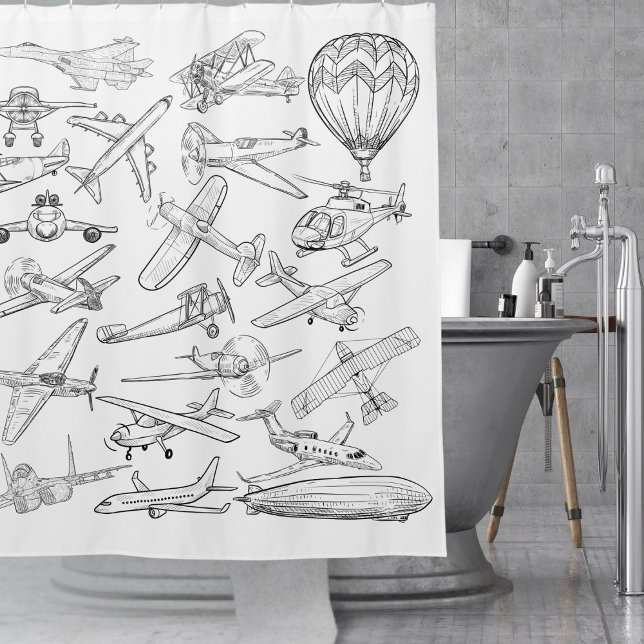 Hand drawn Airplanes Aviation Pilot Aviator Fun Duschvorhang (Von Creator hochgeladen)
