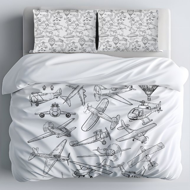 Hand drawn Airplanes Aviation Pilot Aviator Fun Kissenbezug (Von Creator hochgeladen)