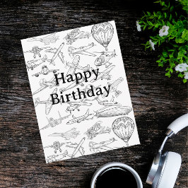 Hand drawn Airplanes Aviation Pilot Aviator Fun Postkarte