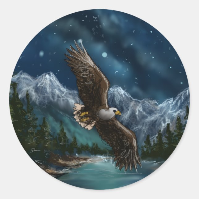 hand drawn and painted eagle in sky runder aufkleber (Vorderseite)
