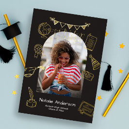 Hand Drawn Arch Photo Gold Graduate Announcement Folieneinladung