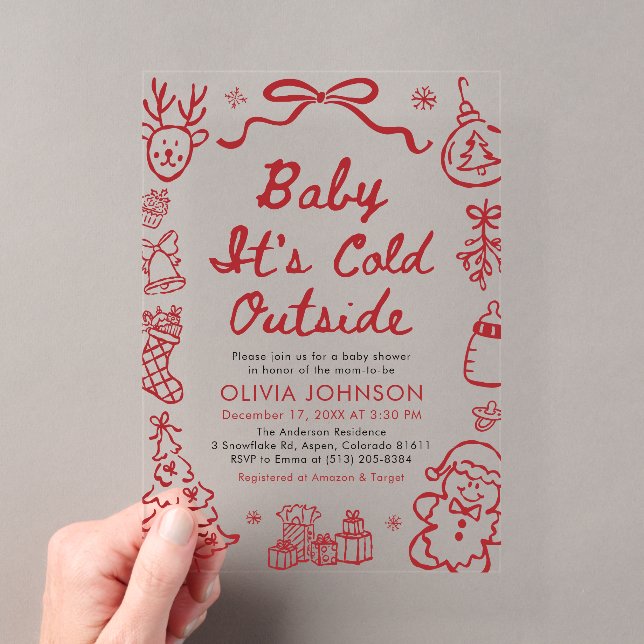 Hand Drawn Baby It's Cold Outside Baby Shower Acryleinladungen (Insitu (Handheld))