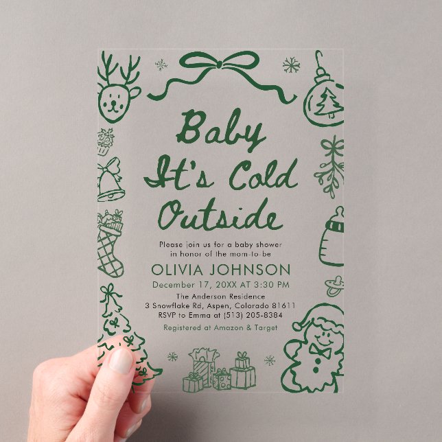 Hand Drawn Baby It's Cold Outside Baby Shower Acryleinladungen (Insitu (Handheld))