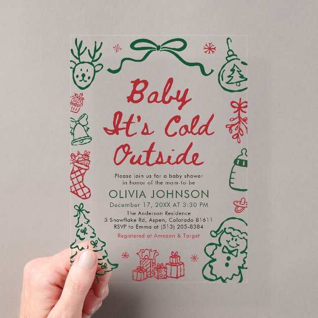 Hand Drawn Baby It's Cold Outside Baby Shower Acryleinladungen (Insitu (Handheld))