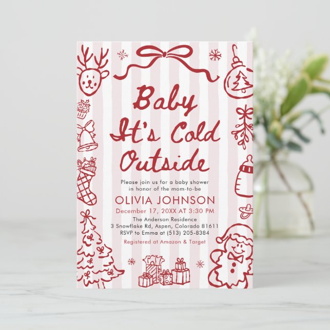 Hand Drawn Baby It's Cold Outside Baby Shower Einladung (Stehend Vorderseite)