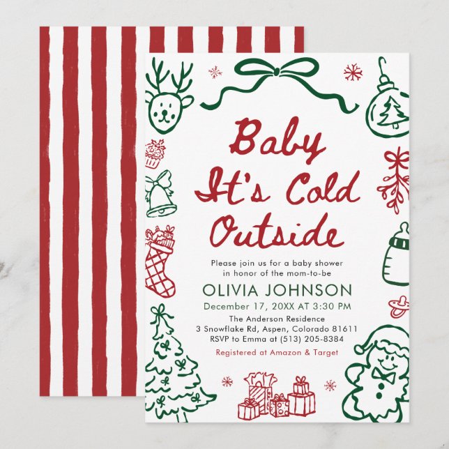 Hand Drawn Baby It's Cold Outside Baby Shower Einladung (Vorne/Hinten)