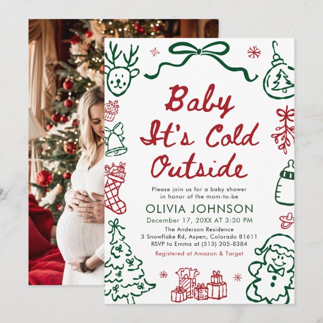 Hand Drawn Baby It's Cold Outside Baby Shower Einladung (Vorne/Hinten)