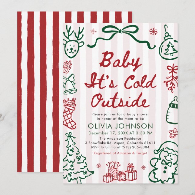 Hand Drawn Baby It's Cold Outside Baby Shower Einladung (Vorne/Hinten)