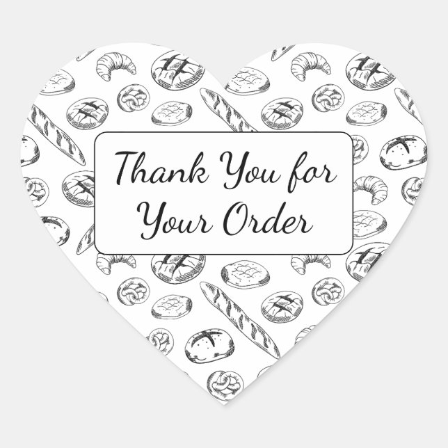 Hand-Drawn Bakery Pattern Heart Thank You  Herz-Aufkleber (Vorderseite)