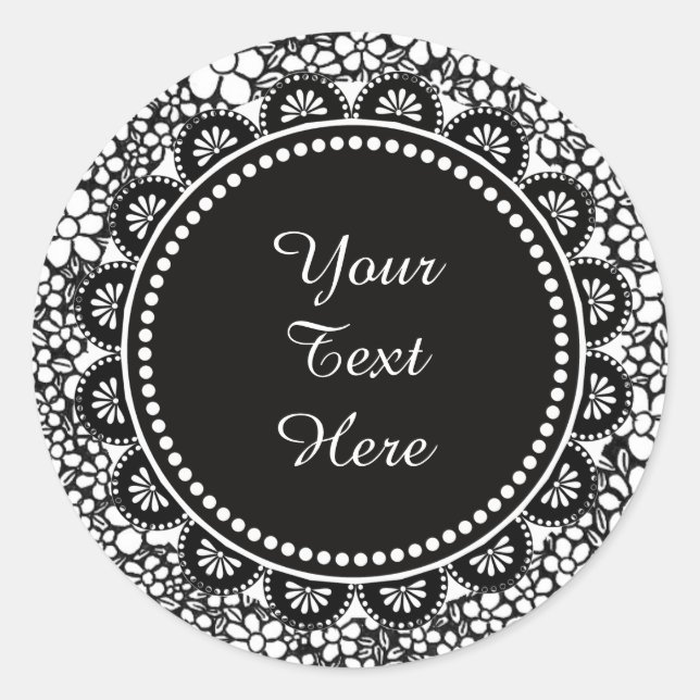 Hand Drawn Black and White Flower Pattern Custom Runder Aufkleber (Vorderseite)