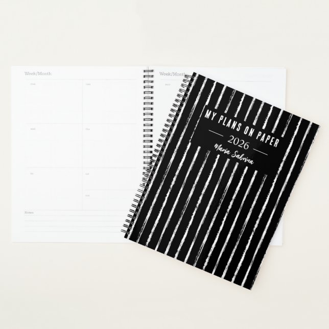 Hand Drawn Black & White Stripes Yearly Planner Planer (Anzeige)