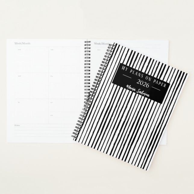 Hand Drawn Black & White Stripes Yearly Planner Planer (Anzeige)