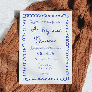 Hand Drawn Blue French Wedding Einladungen