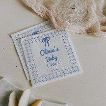 Hand Drawn Blue Gingham Bow Baby Boy Shower 