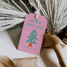 Hand Drawn Blue Green Christmas Tree Funky Geschenkanhänger