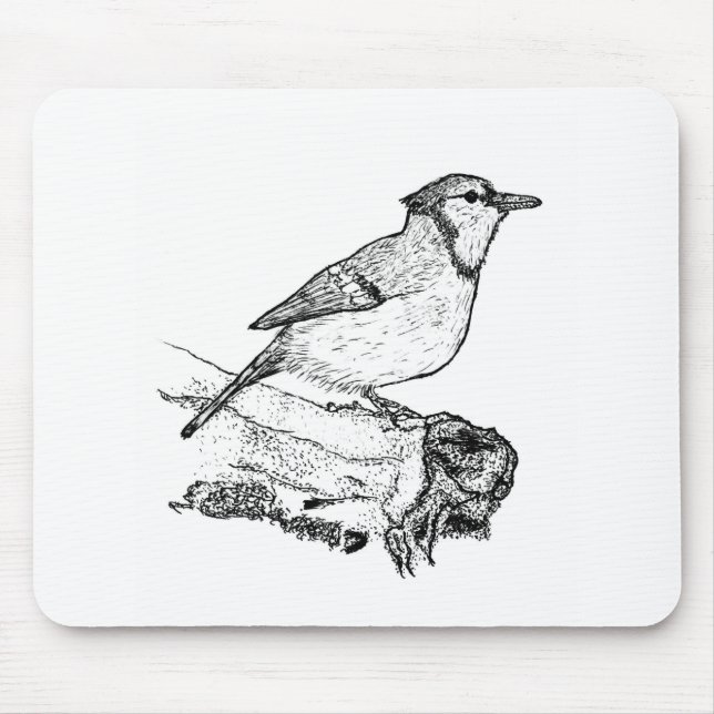 Hand-Drawn Blue Jay Stipple Art Mousepad (Vorne)