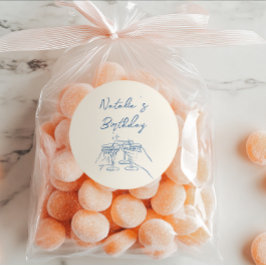 Hand Drawn Blue Martini Glasses Geburtstagsparty Runder Aufkleber